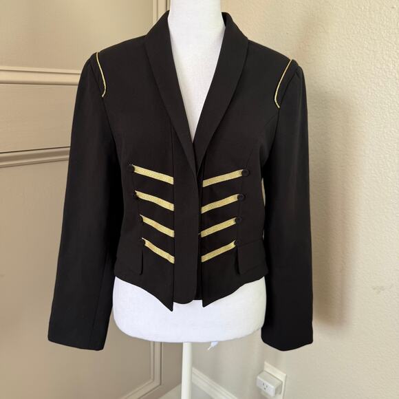 Vintage Military Style Jacket Black And Gold Designer Allen Schwartz Size M - Picture 1 of 6